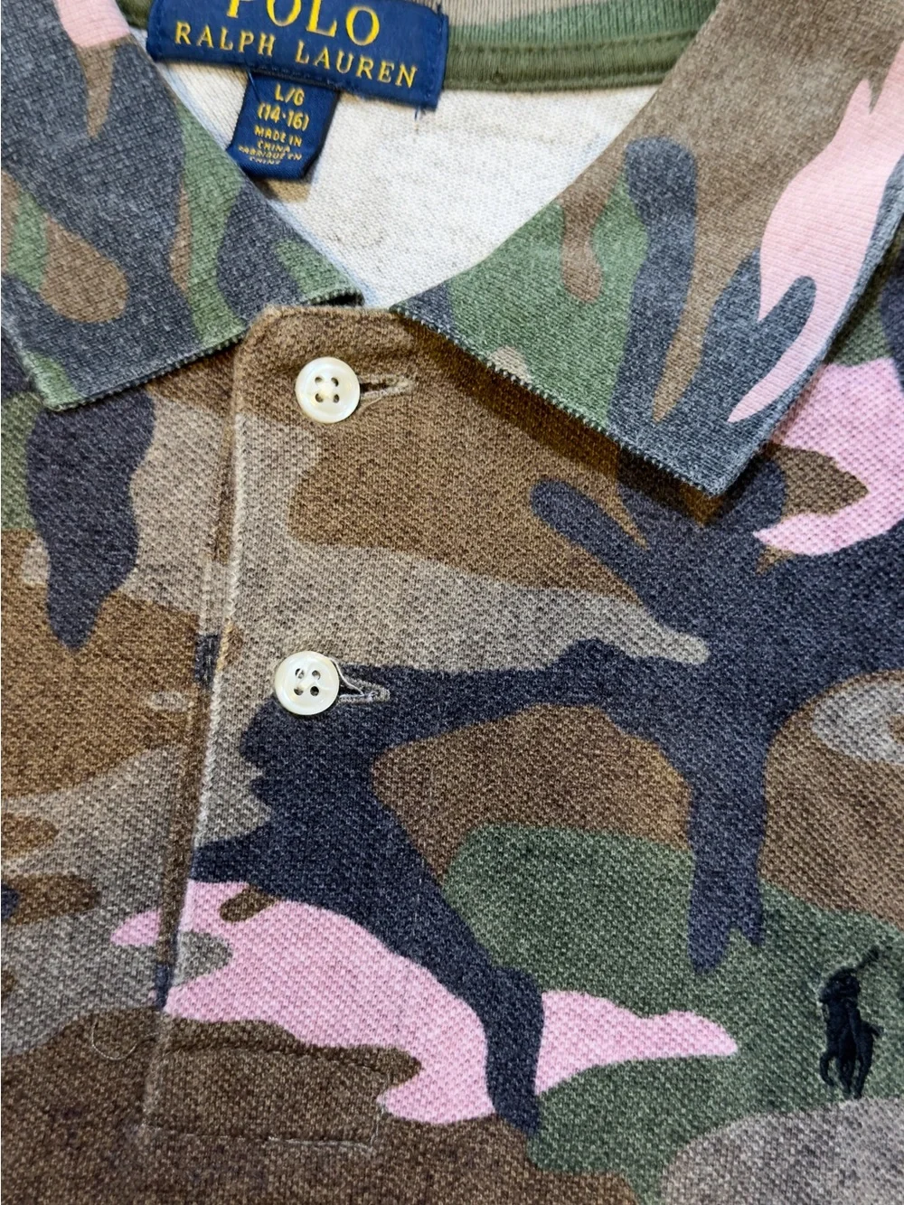 Polo by Ralph Lauren Men’s Pink & Green Camo Polo Shirt youth large